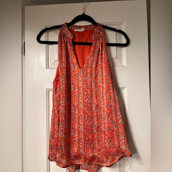 Red Orange Floral Halter Top With Gold Detail - Picture 3 of 7